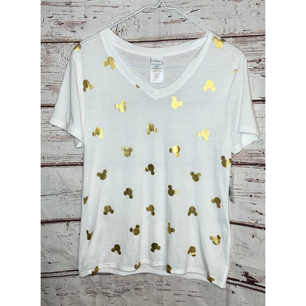 Disney Women's White and Gold Mickey Mouse T-shirt New with Tag Size Medium